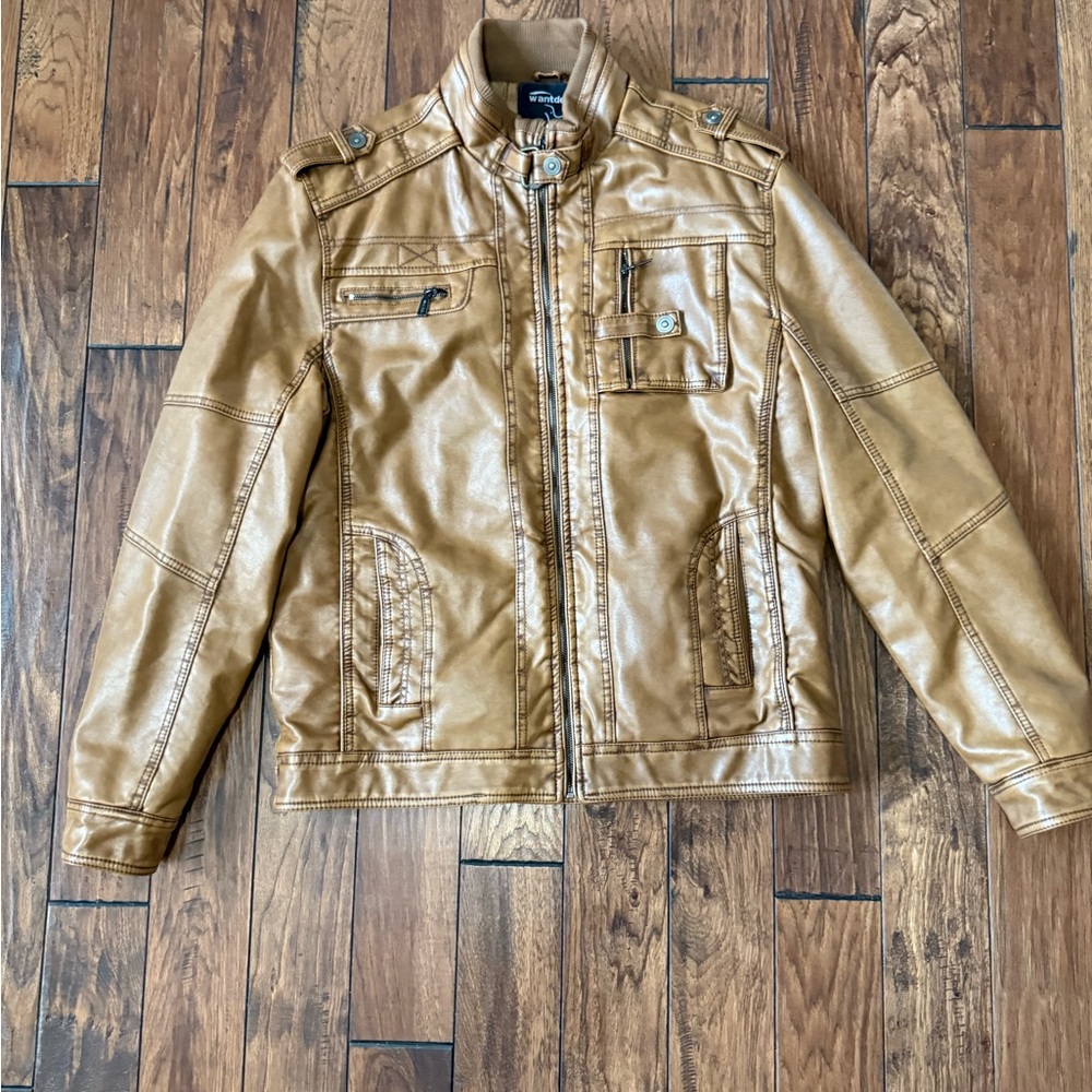 Faux Leather Tan Military Field Coat